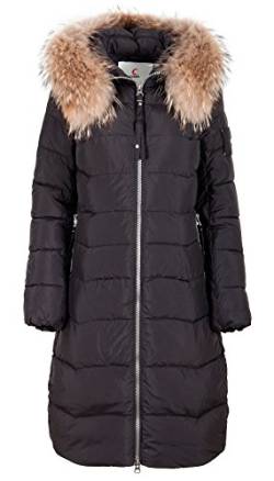 Grimada Damen Jacke Wintermantel Daunen-Optik Parka CLASNA Echtfellkapuze (38, schwarz) von Grimada