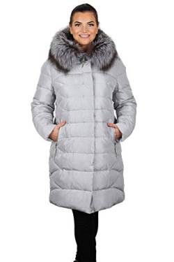 Grimada P902 Damen Winterjacke in Daunen-Optik mit Echtfell Kapuze (46, grau) von Grimada