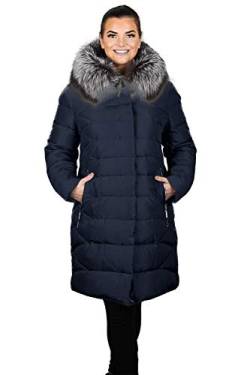 Grimada P902 Damen Winterjacke in Daunen-Optik mit Echtfell Kapuze (50, blau) von Grimada