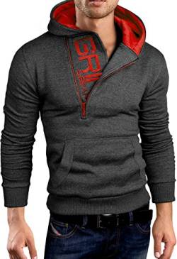 Grin&Bear Slim fit Halfzip Jacke Kapuze Hoodie Sweatshirt Kapuzenpullover, anthrazit-rot, L, GEC401 von Grin&Bear