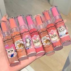 3Pcs Lip Stick Lip Gloss Hydrating Lip Oil Lips Moisturizing Tinted Lip Balm Lipstick Set, Cute Cat Long-lasting Nourishing Texture Non Stick Lip Care Dry Lip for Winter Women Girls (Set B (04+05+06)) von Grindrom