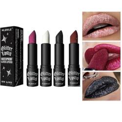 Halloween Glitter Matte Lipstick, Diamond Sparkling High Pigment Lip Stick Non-Stick Long Lasting Waterproof Lipsticks Makeup Set for Women Girl (#01) von Grindrom