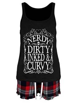 Damen Nerdy Dirty Inked & Curvy Schlafanzug Schwarz von Grindstore