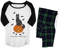 Grindstore Damen Spooky Cat Everyday is Halloween Long Pyjama Set Weiß von Grindstore