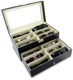 Grinscard Brillenbox zur Aufbewahrung von 12 Brillen - Schwarz ca. 34 x 19 x 16 cm - Sonnenbrillen Präsentation Showcase von Grinscard