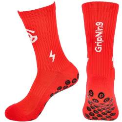 Fußball Socken - Herren & Damen Grip Socken Fussball (ANTI-LOCH-GARANTIE) - Anti-rutsch Fussballsocken Premium Football Socks | 1 Paar Sportsocken Herren 42-47 Rot von Gripnin9