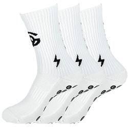 Fußball Socken - Herren & Damen Grip Socken Fussball (ANTI-LOCH-GARANTIE) - Anti-rutsch Fussballsocken Premium Football Socks | 3 Paar Sportsocken Herren 42-47 Weiß von Gripnin9