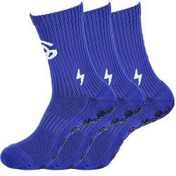 Fußball Socken - Herren & Damen Grip Socken Fussball (ANTI-LOCH-GARANTIE) - Anti-rutsch Fussballsocken Premium Football Socks | 3 Paar Sportsocken Herren Damen 36-41 Blau von Gripnin9