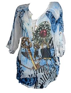 2tg Sommer Kombination Bluse Tunika Shirt Träger Top Twinset 36 38 40 42 S M L Weiß Blau Lagenlook (38) von Grisodonna Style