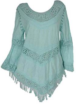 Häkel Spitze Sommer Bluse Tunika Shirt Fransen 36 38 40 42 S M L Lagenlook Grün Urlaub Strand (36) von Grisodonna Style