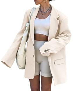 Grlasen Damen Casual Elegant Langarm Oversized Revers Blazer Offene Vorderseite Solide Arbeit Büro Jacke Blazer, beige, Large von Grlasen