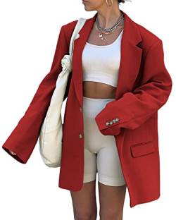 Grlasen Damen Casual Elegant Langarm Oversized Revers Blazer Open Front Solide Arbeit Büro Jacke Blazer, rot, X-Large von Grlasen