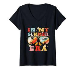 Damen In meiner Sommerzeit Letzter Schultag Lehrer Schüler Sommer T-Shirt mit V-Ausschnitt von Groovy Teacher student Summer Shirts Gifts Party