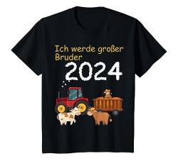 Kinder Traktor mit Kuh Ich werde großer Bruder 2024 T-Shirt von Großer Bruder 2024 Babyparty Baby Ankündigung