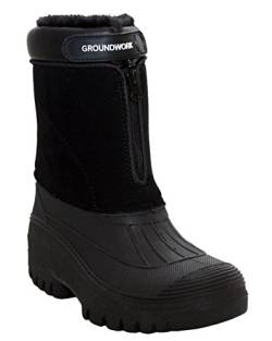 Groundwork Herren Mid Calf Water Resistant Snow Rain Thermo Fur Fleece Lined Winter Mud Mucker Farm Yard Boots, schwarze Velourslederoptik, 40 2/3 EU von Groundwork Originals