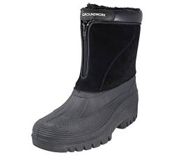 Groundwork Unisex Winter-Schneestiefel aus PU-Kunstlederimitat, mit Reißverschluss, Thermo-Kunstfell-Futter, Schwarz , 42 2/3 EU von Groundwork