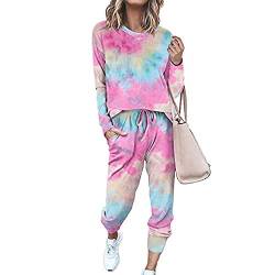 Damen-Trainingsanzug mit Batik-Effekt, langärmelig, elastisch, Loungewear, Pyjama, leger, Sportanzug Gr. 38, rose von Grsafety2019