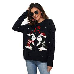 Grsafety2019 Damen Weihnachtspullover Pullover Rundhals Pinguin Sweatshirt Langarm Tops Bluse Herbst und Winter, dunkelblau, L von Grsafety2019