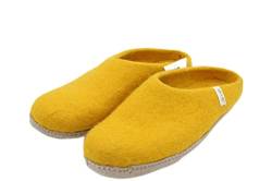 Grült Felt Slipper Gelb EU-39, made from sheep's wool with leather sole, Filz Hausschuhe für Damen, Herren | Pantoffel | filzschuhe von Grült