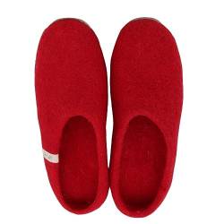 Grült Felt Slippers Rot EU-45, made from sheep's wool with leather sole, Filz Hausschuhe für Damen, Herren | Pantoffel | filzschuhe von Grült