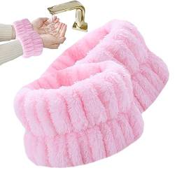 Handgelenkwaschbänder,2 Stück Coral Fleece Spa-Armbänder saugfähig | Elastische Handgelenkhandtücher zum Waschen des Gesichts, flauschige Haargummis für Frauen, Mädchen-Yoga-Übungsfrauen Gruwkue von Gruwkue