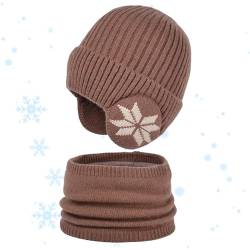 Winterschal für Kinder, Warme Mütze und Fleece-Rundschal-Set, Schneeflocken-Druck, elastisch, verdickend, Outdoor-Sportmütze und Schal-Set zum Radfahren, Camping, Skifahren Gruwkue von Gruwkue