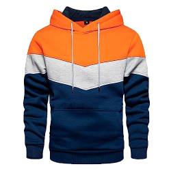 Gsheocm Arbeitspullover Herren;Herren Sweatshirt Herren Casual Hoodie Patchwork Farbe Hoodie Jacke Herbst und Winter Straße Casual Sport lose Hoodie Partner Pullover (Orange, XL) von Gsheocm