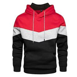 Gsheocm Arbeitspullover Herren;Herren Sweatshirt Herren Casual Hoodie Patchwork Farbe Hoodie Jacke Herbst und Winter Straße Casual Sport lose Hoodie Partner Pullover (Red, XL) von Gsheocm