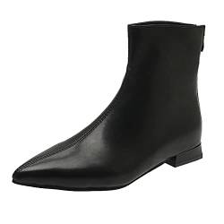 Gsheocm Damen Stiefeletten;Reitstiefel Damen; Mode Frauen Kunstleder Einfarbig Herbst Dicke Sohle Quadratische Absätze Reißverschluss Kurze Booties Spitzschuhe von Gsheocm