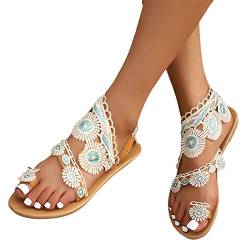 Gsheocm Frauen Sommer Sandalen Römische Schuhe Freizeit Vintage Zehe Ring Gladiator Sandalen Elegante Sandaletten Spitze Blumen Sommerschuhe Zehentrenner Komfortable von Gsheocm