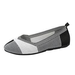 Gsheocm Keilabsatz Schuhe Damen Sommer Mode Frühling und Sommer Damen Freizeitschuhe Flacher Boden runder Zeh leicht fliegend gewebtes Mesh atmungsaktiv Slip-On bequemes Damen Schuhe Schwarz Elegant von Gsheocm