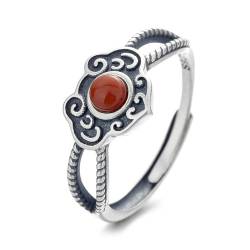 Gu Feng Ring S925 Retro Ruyi Form Roter Achat im antiken Stil offener Ring Frauen von Gu Feng