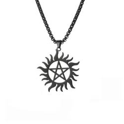 Gu Feng Shining Sun Pentagramm Anhänger Halskette Supernatural Dean Statement Box Kette Halsketten Paar Frauen Männer von Gu Feng