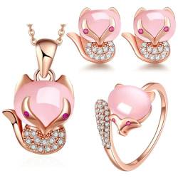 Gu Feng rosa kristall fuchs ring anhänger halskette schmuck set rosa kristall von Gu Feng