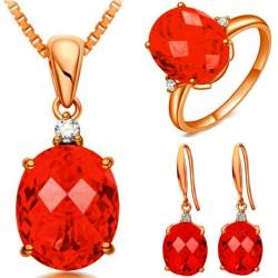 Rubin Ring Ohrstecker Vier Krappen Ring Set Luxus Roter Kristall von Gu Feng