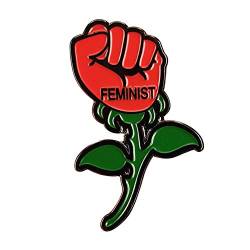 GuDeKe Damen Abzeichen Feminist Brosche, Feminismus Roseblume Feministische Rose Blume Broschen für Frauen von GuDeKe