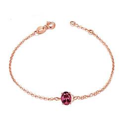 18K Roségold Damenarmband, Ovale Turmalin-Kettenarmbänder, Damen Turmalin Armband Roségold von Gualiy