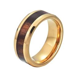 8MM Wolframkarbidringe für Herren Abgeschrägte Kante Holz eingelegt Eheringe Herren Gummi Gold Bandring Fingerring für Valentinstag Weihnachten Geburtstag Größe 65 (20.7) von Gualiy