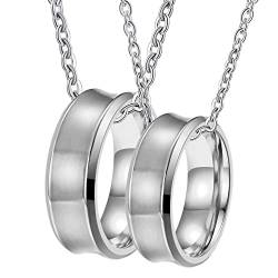 Anhänger für Halsketten Partner, Halskette Edelstahl Gravur Silber Gebürstet Ring 8mm Paar Halskette Damen 57 + Herren 65 von Gualiy