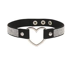 Choker Halskette Damen, Choker Gothic Leder Halsband Herz mit Zirkonia Choker Sexy Damen 40cm Verstellbar Tattoo Choker von Gualiy