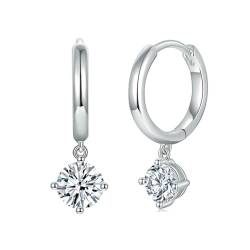 Damen 925 Sterling Silber Ohrringe, Ohrringe Damen Hochzeit mit 5mm Rund Form Moissanit Ohrhänger von Gualiy