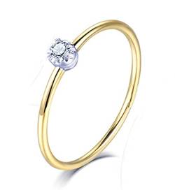 Damen Goldring Mit Diamanten |Ringe Frauen Diamant | Hochzeit Ring Personalisiert | Klassischer Stil Diamant aus 18 Karat Gelbgold Verlobungsring 63 (20.1) von Gualiy