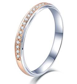 Damen Ringe Rosegold |Goldring Damen Diamant | Ringe Gold Frauen | Bohrreihe Diamant aus 14 Karat Bicolor Ring Damen 65 (20.7) von Gualiy