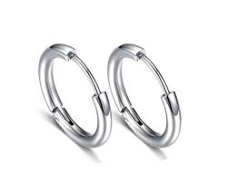Earrings Stainless Steel Hoops Mens Earrings Hoops Huggie Silver Round Circle 14mm Earrings von Gualiy