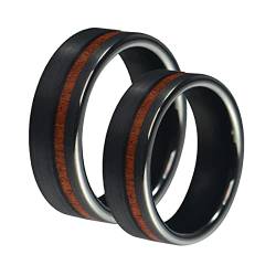 Edelstahl Eheringe Paar mit Gravur, Eheringe mit Gravur Paarpreis 8mm Schwarz Ring Einlegen Holz Damen 65 (20.7) + Herren 57 (18.1) von Gualiy