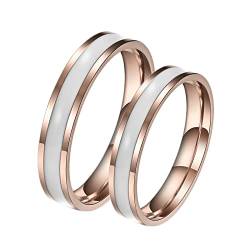 Edelstahl Ringe Partner mit Gravur, Partnerringe Verlobungsringe 4mm Roségold Ring mit weißer Emaille Damen 57 (18.1) + Herren 54 (17.2) von Gualiy