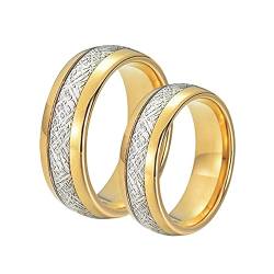 Ehering Edelstahl Paar mit Gravur, Partnerringe Für Sie Und Ihn 8mm Gold Ring Einlegen Silber Metall Damen 60 (19.1) + Herren 60 (19.1) von Gualiy