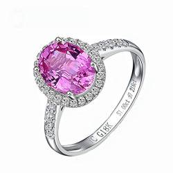 Gualiy 18 Karat Weißgold Ring Damen, Goldring 750 Echtgold Halo Ring mit Rosa Saphir und Diamant 1 Carat Damen Ringe Ehering Größe 60 (19.1) von Gualiy