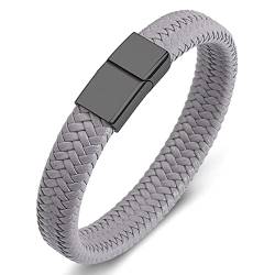 Gualiy Armband Edelstahl Männer, Leder Männer Armband Grau Geflochten Armband mit Schwarz Schnalle 20CM Armband Herren von Gualiy