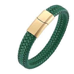 Gualiy Armband Männer Edelstahl, Herren Lederarmband Grün Geflochten Armband mit Gold Schnalle 20.5CM Schmuck Herren Armband von Gualiy